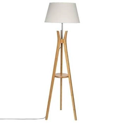 Lampa podłogowa Kalo trójnóg bambusowy z półką, skandynawska lampa stojąca do salonu