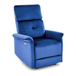 Fotel rozkładany Karlin Velvet granatowy elektryczny uszak do salonu welur z USB relax
