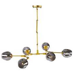 Lampa wisząca MODERN ORCHID-6 szklana złoto szara 130 cm do salonu nad stół