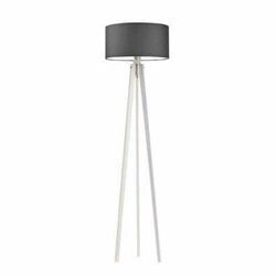 Lampa stojąca do salonu MIAMI trójnóg drewniana grafitowy abażur biały stelaż glamour