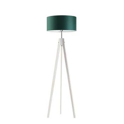 Lampa stojąca do salonu HAITI glamour z abażurem zieleń butelkowa i białym drewnem 138 cm