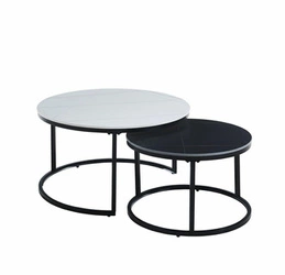 Zestaw 2 okrągłych stolików kawowych Silas do salonu nowoczesny ceramika biały/czarny 80/60 cm