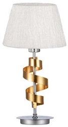 Nowoczesna lampa stołowa Denis chrom złoty z białym abażurem glamour do sypialni i salonu