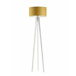 Lampa stojąca drewniana Miami z abażurem musztardowym glamour do salonu i sypialni