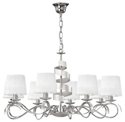 Lampa wisząca glamour Denis 8-punktowa chrom białe abażury do salonu i jadalni regulowana