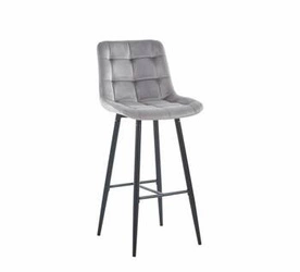 Hoker Poly High szary welurowy z oparciem nowoczesny do kuchni na czarnych nogach 77 cm Intesi