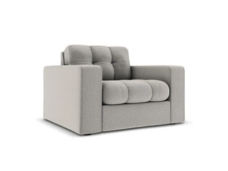 Fotel uszak Justin Light Grey Structured Fabric do salonu welur glamour z podłokietnikami szary