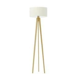 Lampa stojąca do salonu MIAMI trójnóg dębowa z abażurem ecru personalizowana LYSNE