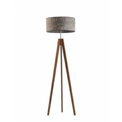 Lampa podłogowa HAITI szary melanż trójnóg drewniana z abażurem do salonu Lysne 138 cm