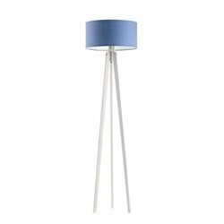 Lampa stojąca do salonu MIAMI niebieska abażur biały trójnóg drewniana nowoczesna Lysne