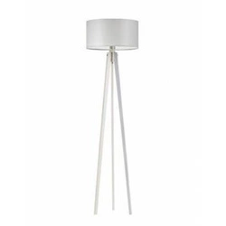Lampa stojąca do salonu Miami trójnóg drewniana z abażurem szarym i białą podstawą Lysne