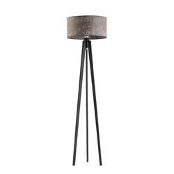 Lampa stojąca do salonu drewniana trójnóg Miami szary melanż z abażurem personalizowana Lysne