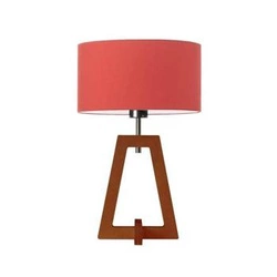 Lampka nocna Clio nowoczesna drewniana z czerwonym abażurem do sypialni i salonu Lysne
