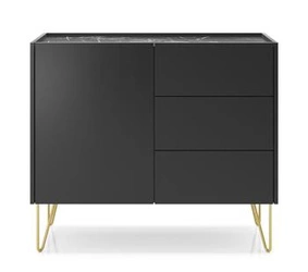 Komoda Marbren czarna z szufladami na złotych nogach 97 cm glamour do salonu Intesi