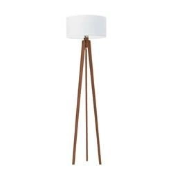 Lampa podłogowa trójnóg MIAMI Lysne biała z abażurem i mahoniową podstawą do salonu