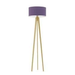 Lampa stojąca do salonu glamour Miami fioletowy abażur dębowa podstawa trójnóg personalizowana