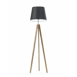 Lampa stojąca do salonu Aruba czarna z abażurem na drewnianym trójnogu nowoczesna Lysne