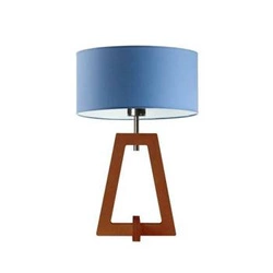 Lampka nocna do sypialni Clio niebieska glamour z abażurem i drewnianą mahoniową podstawą