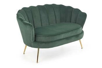 Sofa dwuosobowa Florecja welurowa zielona glamour do salonu na złotych nogach Intesi