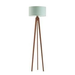 Lampa stojąca do salonu glamour MIAMI Lysne trójnóg z abażurem miętowym i mahoniowym stelażem