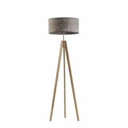 Lampa stojąca do salonu HAITI szara melanż z abażurem drewniana trójnóg glamour Lysne