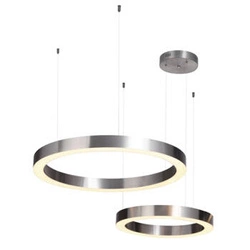 Nowoczesna lampa wisząca LED CIRCLE 60+80 srebrna do salonu z pilotem Step into Design