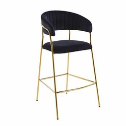 Hoker Glamour welurowy czarny z podłokietnikami na złotych nogach do kuchni i wyspy 65 cm Intesi
