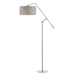 Lampa podłogowa stojąca do salonu Liberia Lysne szara welurowa glamour z regulacją wysokości
