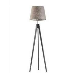 Lampa podłogowa drewniana trójnóg Aruba szary melanż z abażurem do salonu Lysne