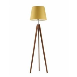 Lampa podłogowa drewniana trójnóg ARUBA z musztardowym abażurem do salonu Lysne 149 cm