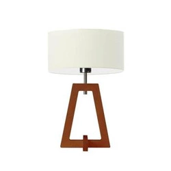 Lampka nocna do sypialni Clio LYSNE glamour z abażurem ecru i mahoniową drewnianą podstawą