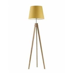 Lampa podłogowa drewniana trójnóg ARUBA żółta z abażurem do salonu i sypialni Lysne