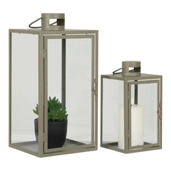 Zielone lampiony ogrodowe Corfu House Nordic metalowo‑szklane zestaw 2 szt.