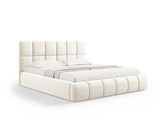Łóżko tapicerowane Bellis beżowe welurowe 140x200 z pojemnikiem do sypialni glamour