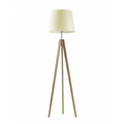 Lampa podłogowa drewniana trójnóg Aruba beżowa z abażurem do salonu i sypialni Lysne