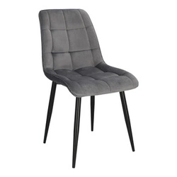 Krzesło do jadalni Plaid Intesi tapicerowane welur szare pikowane glamour czarne nogi