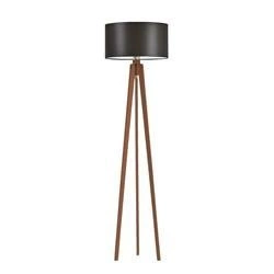 Lampa stojąca do salonu glamour MIAMI Lysne trójnóg drewniana z abażurem brązowym personalizowana