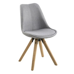 Krzesło tapicerowane Dima Actona jasnoszare skandynawskie do jadalni i salonu na drewnianych nogach
