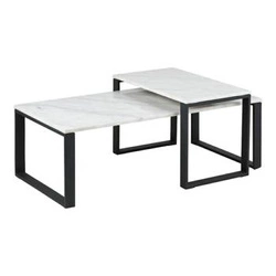 Zestaw 2 marmurowych stolików kawowych Katrine biały glamour prostokątny do salonu Actona