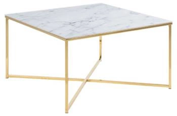 Stolik kawowy Alisma kwadratowy biały marmurowy szklany glamour do salonu Actona 80x80 cm