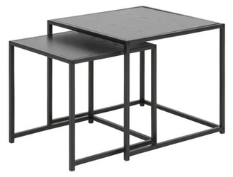 Zestaw stolików kawowych Seaford czarny kwadratowy nowoczesny do salonu drewno metal