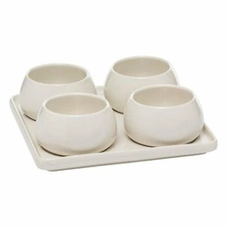 Zestaw do serwowania przystawek Nora biały z ceramiki szkliwionej na okrągłej tacy 5five