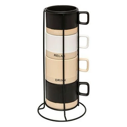 Zestaw 4 kubków ceramicznych Luca 240ml ze stojakiem do kawy i herbaty 5five
