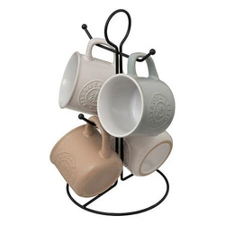 Zestaw 4 kubków ceramicznych Leo 140ml ze stojakiem klasyczny do kawy i herbaty