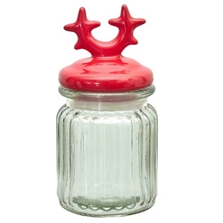 Intesi czerwony słoik świąteczny z pokrywką renifera dekoracja bożonarodzeniowa na stół