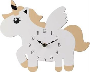 Intesi Zegar ścienny jednorożec beżowy nowoczesny do pokoju dziecięcego MDF 30 cm