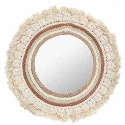 Lustro Wonder boho okrągłe 40 cm wiszące dekoracyjne do przedpokoju w naturalnej ramie