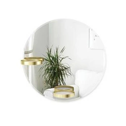Lustro okrągłe wiszące Perch Umbra ze złotymi półkami glamour do przedpokoju 61 cm