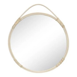 Lustro okrągłe boho Malo rattan wiszące na pasku do przedpokoju Intesi 50 cm