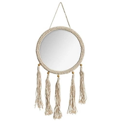 Lustro okrągłe boho Cord Atmosphera w drewnianej ramie na sznurku do salonu 78x31 cm